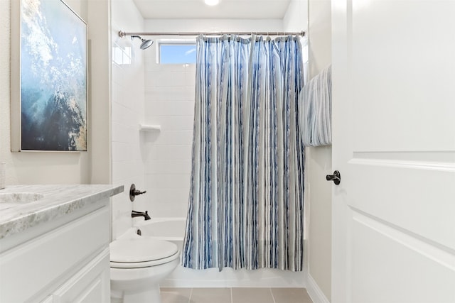 full bathroom with vanity, tile patterned floors, toilet, and shower / bath combo