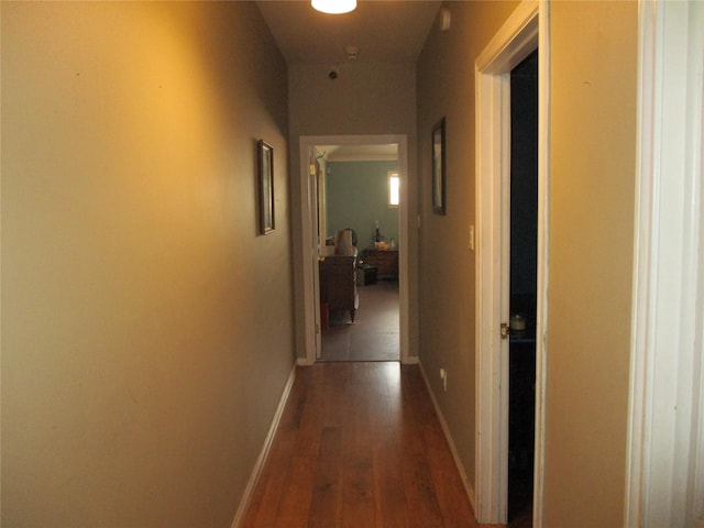 hallway with dark wood-type flooring