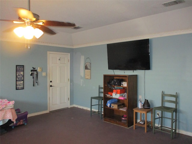 miscellaneous room featuring ceiling fan and crown molding