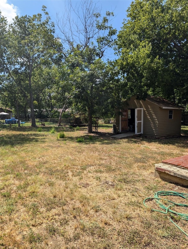 view of yard featuring a storage shed