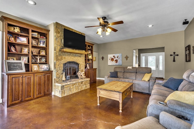 living room featuring ceiling fan