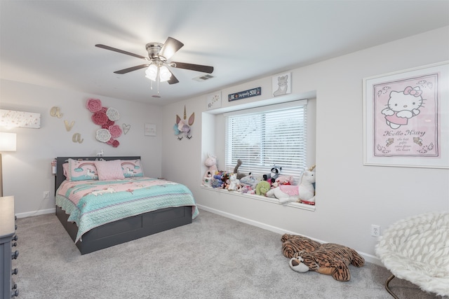 bedroom with carpet floors and ceiling fan