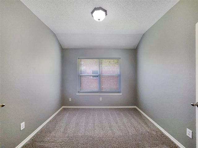 carpeted empty room featuring lofted ceiling and a textured ceiling