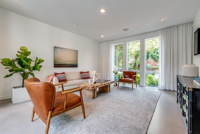 living room featuring concrete flooring