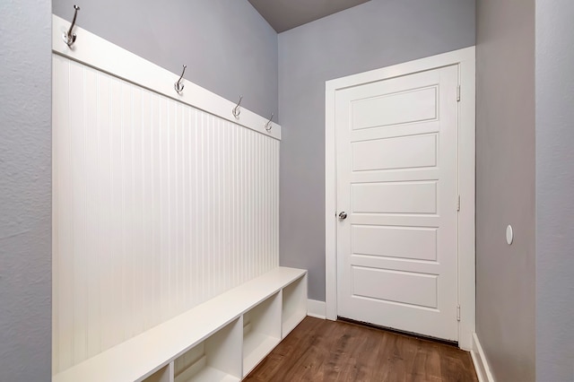 mudroom with dark hardwood / wood-style flooring