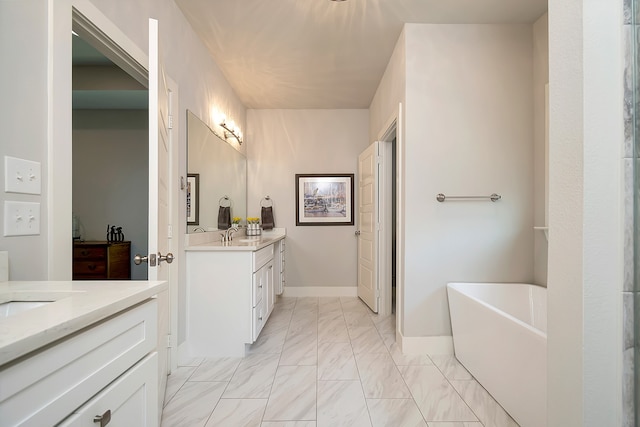 bathroom featuring tile patterned flooring, a bath, and double sink vanity