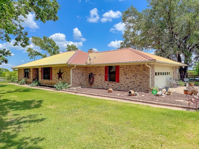 ranch-style house with a front lawn and a garage