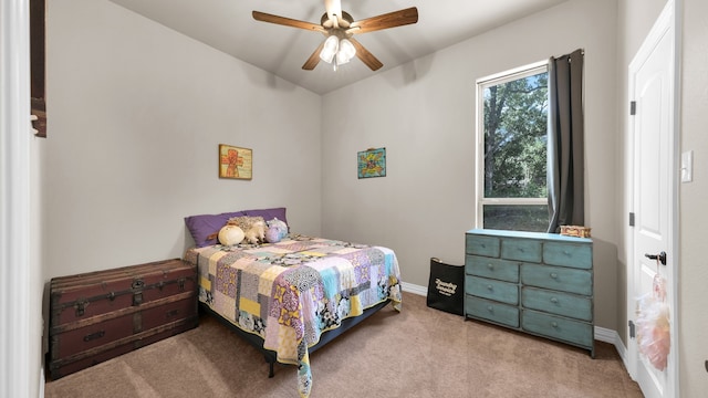 bedroom with carpet and ceiling fan