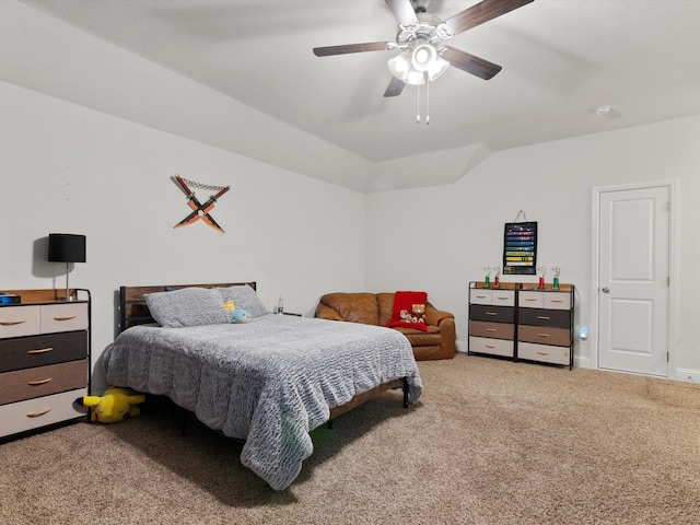 bedroom with ceiling fan and carpet floors