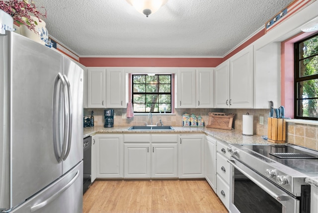 kitchen with white cabinetry, stainless steel appliances, and plenty of natural light