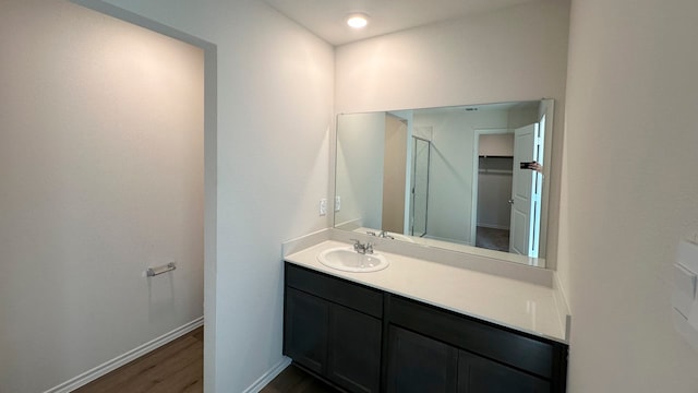 bathroom featuring vanity and wood-type flooring