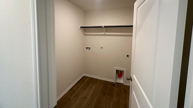 laundry area featuring hookup for an electric dryer, hookup for a washing machine, gas dryer hookup, and dark hardwood / wood-style floors