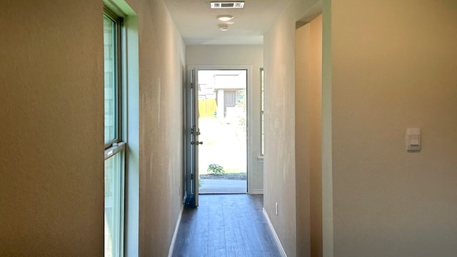 corridor with dark wood-type flooring