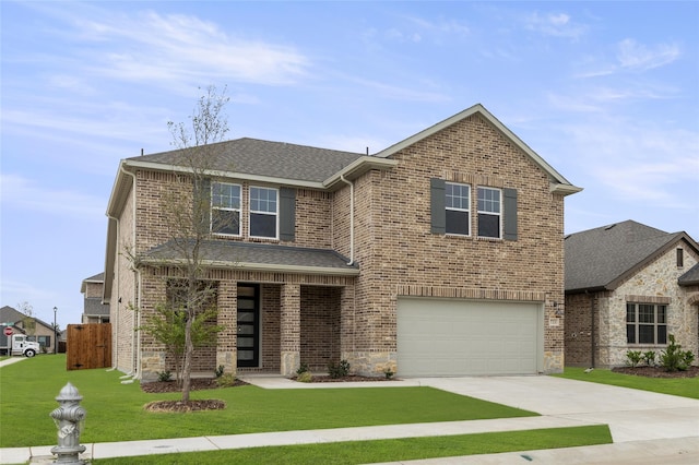 view of front facade with a garage and a front yard