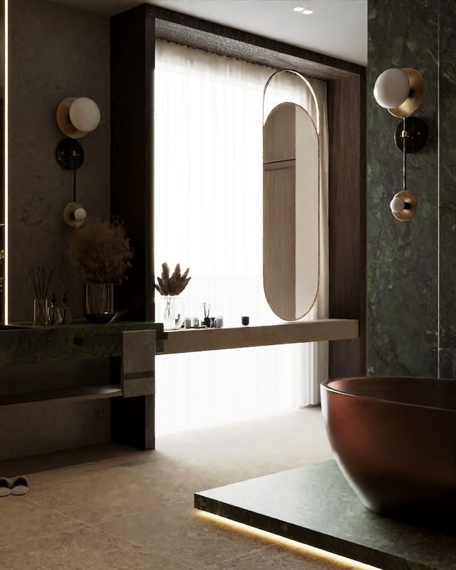 interior space featuring a tub and a wealth of natural light