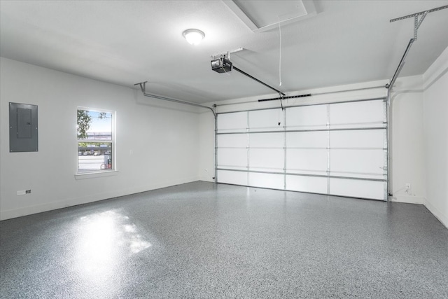 garage featuring a garage door opener and electric panel