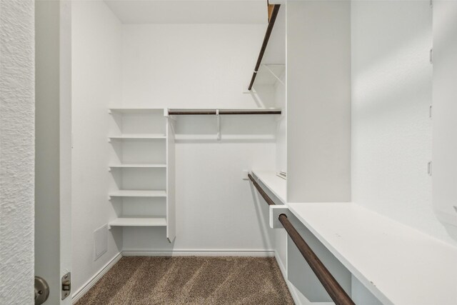 spacious closet with dark colored carpet