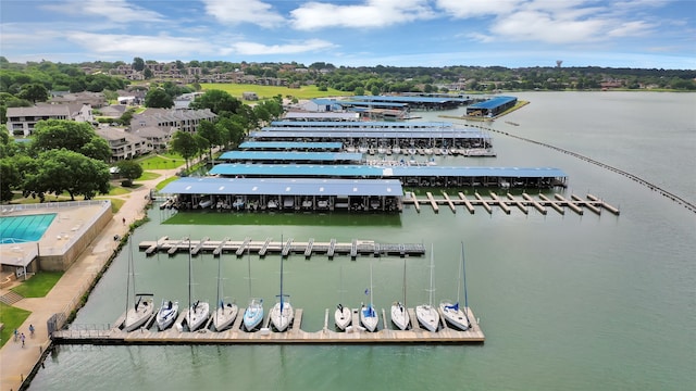 aerial view featuring a water view