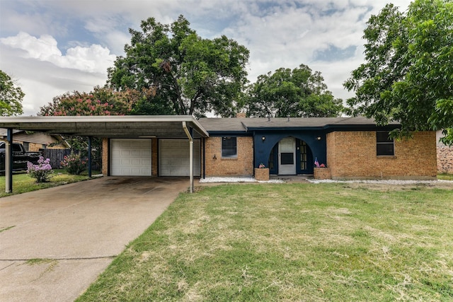 single story home with a front lawn and a garage