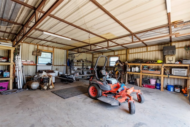 garage featuring a workshop area