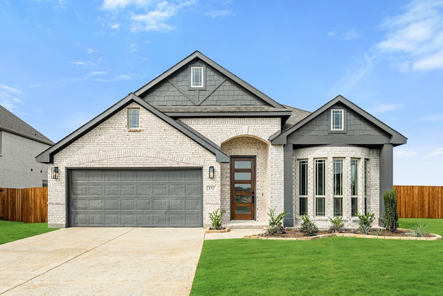 view of front facade featuring a front lawn and a garage