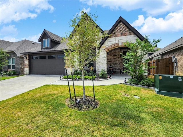 view of front of house featuring a garage and a front yard