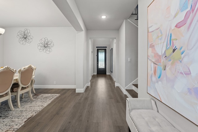 entryway featuring dark wood-type flooring