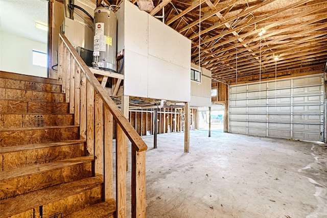 garage featuring water heater