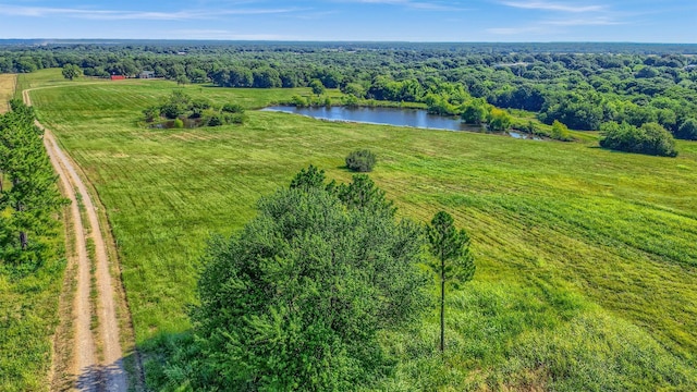 bird's eye view with a rural view and a water view