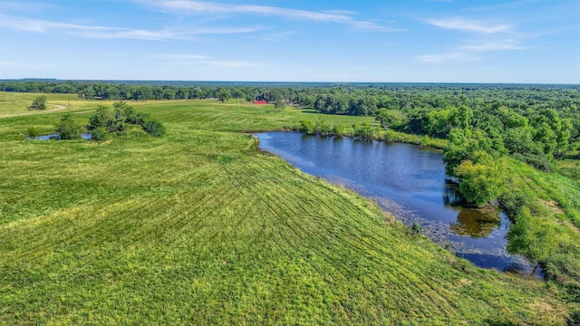 bird's eye view with a water view and a rural view