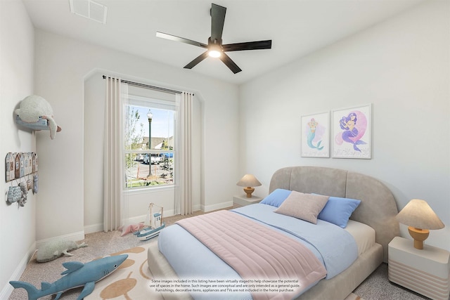 bedroom with carpet flooring and ceiling fan