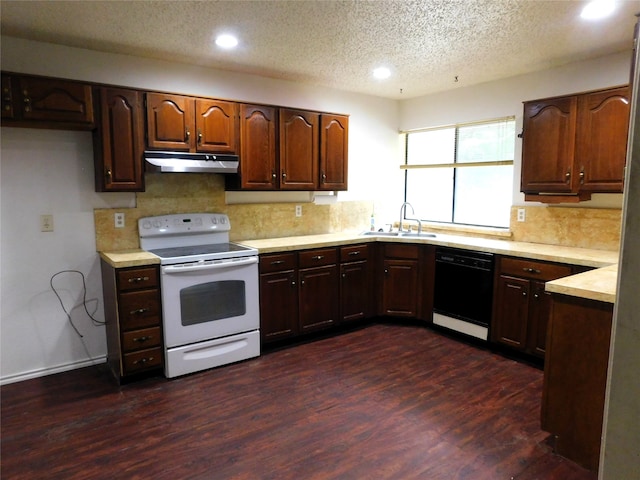 kitchen with dishwasher, electric stove, and dark wood-type flooring