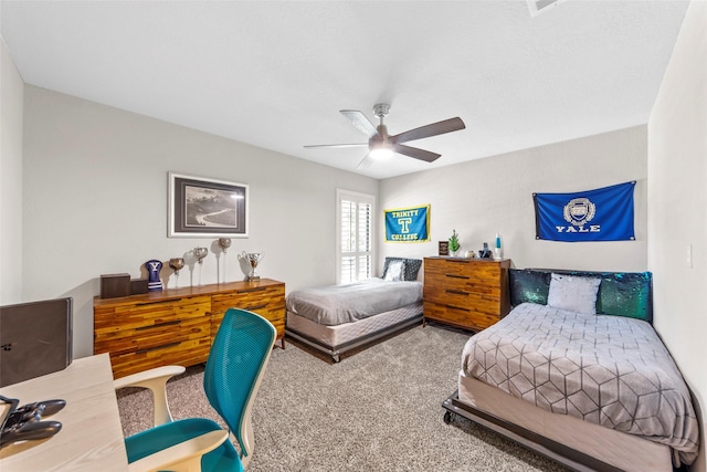 bedroom featuring carpet floors and ceiling fan