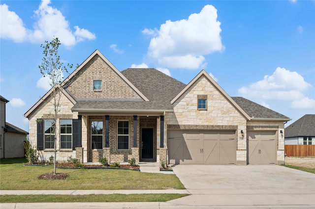 craftsman-style home with a garage and a front yard