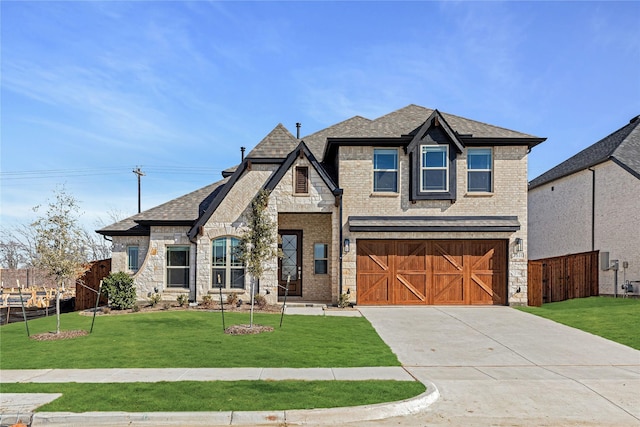 view of front of house featuring a garage and a front lawn