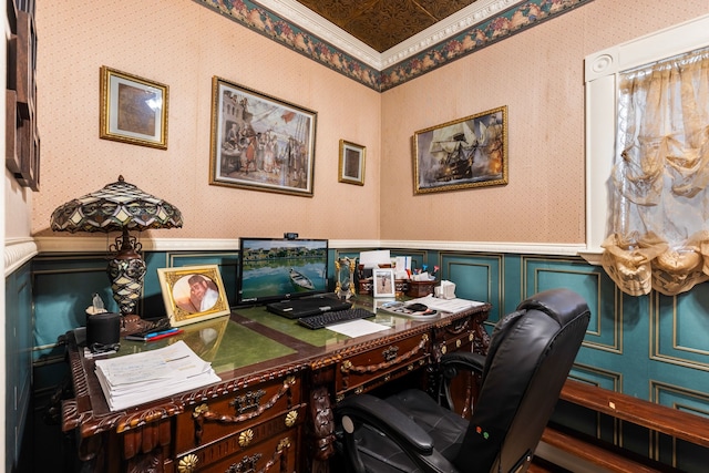 office space featuring ornamental molding