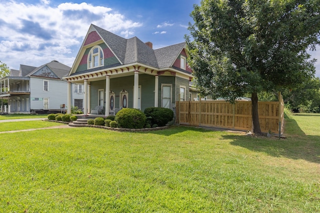 victorian house with covered porch and a front yard