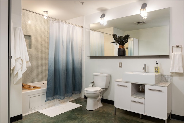 bathroom with toilet, walk in shower, and vanity