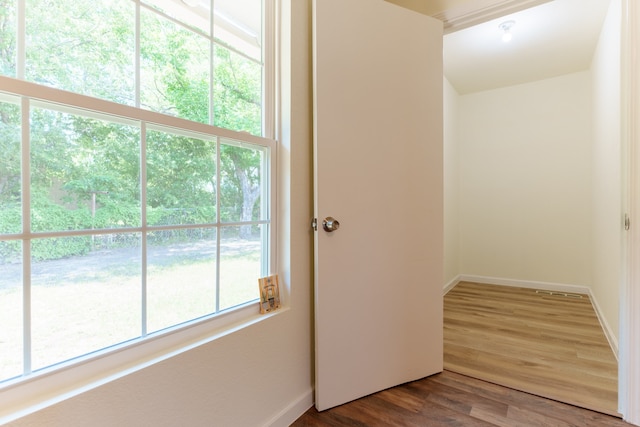 hallway with wood-type flooring