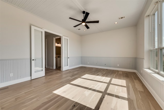 unfurnished bedroom featuring light hardwood / wood-style flooring and ceiling fan