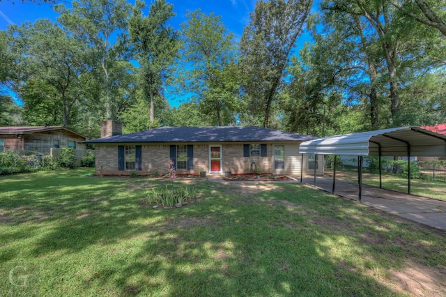 single story home with a carport and a front lawn