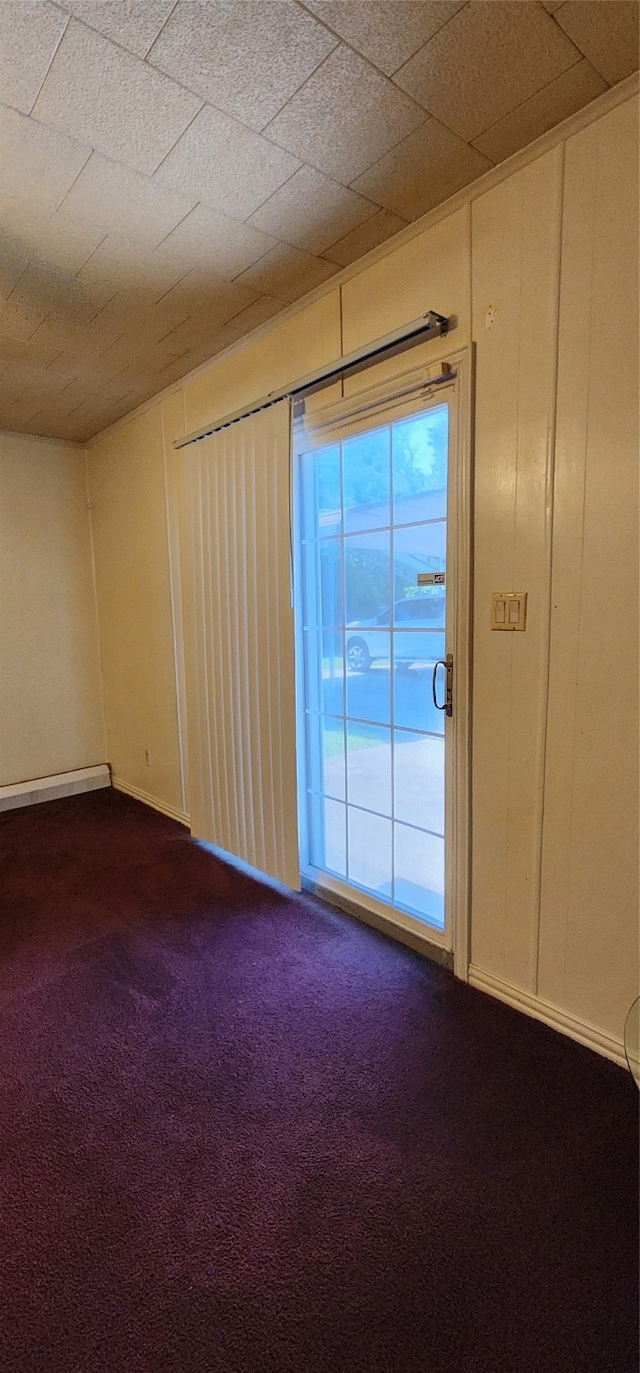 carpeted empty room featuring plenty of natural light and a paneled ceiling