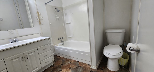 full bathroom featuring tile patterned floors, bathtub / shower combination, toilet, and vanity