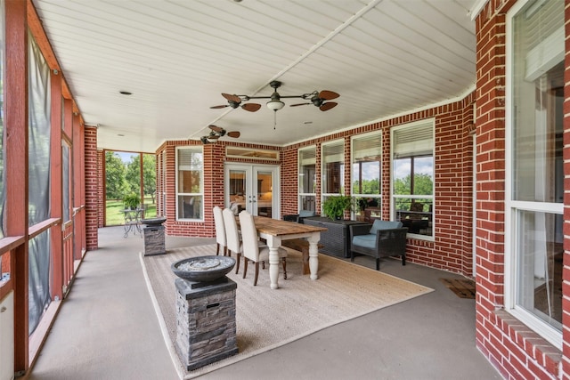 view of patio with ceiling fan and french doors