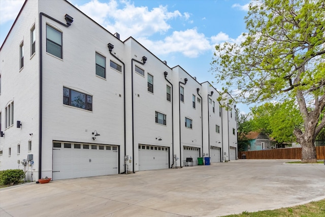 exterior space with a garage