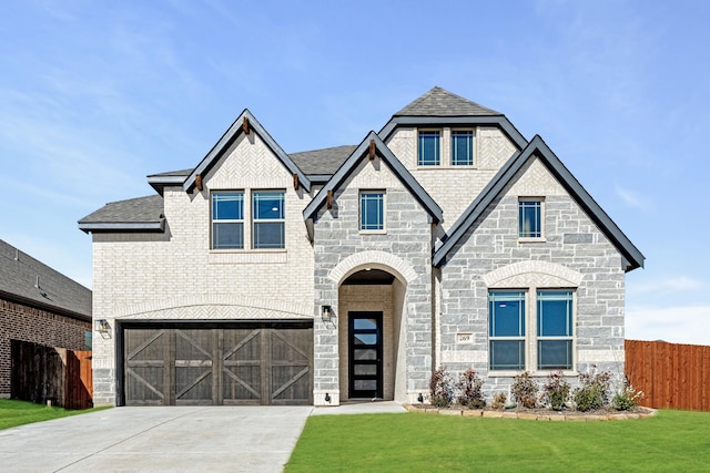 view of front of home with a garage and a front yard