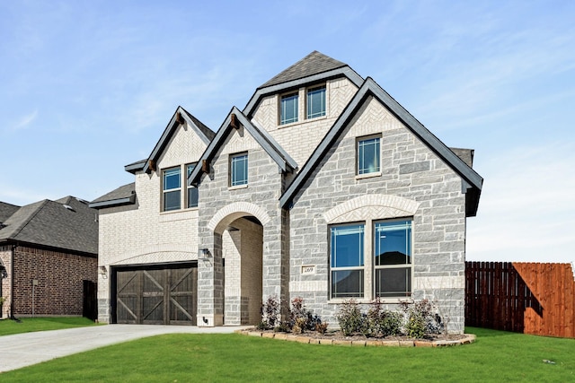 view of front of property with a garage and a front yard