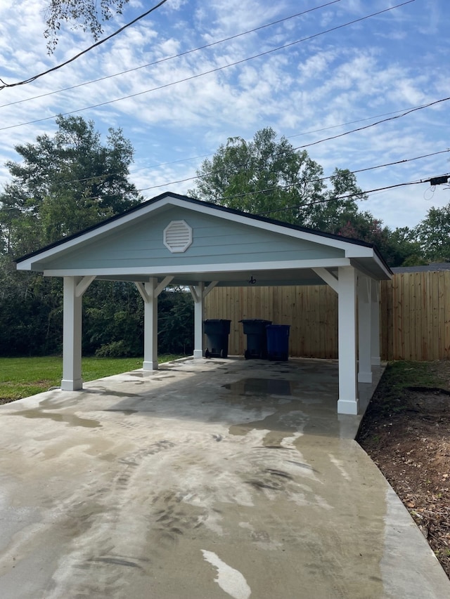 view of parking with a carport