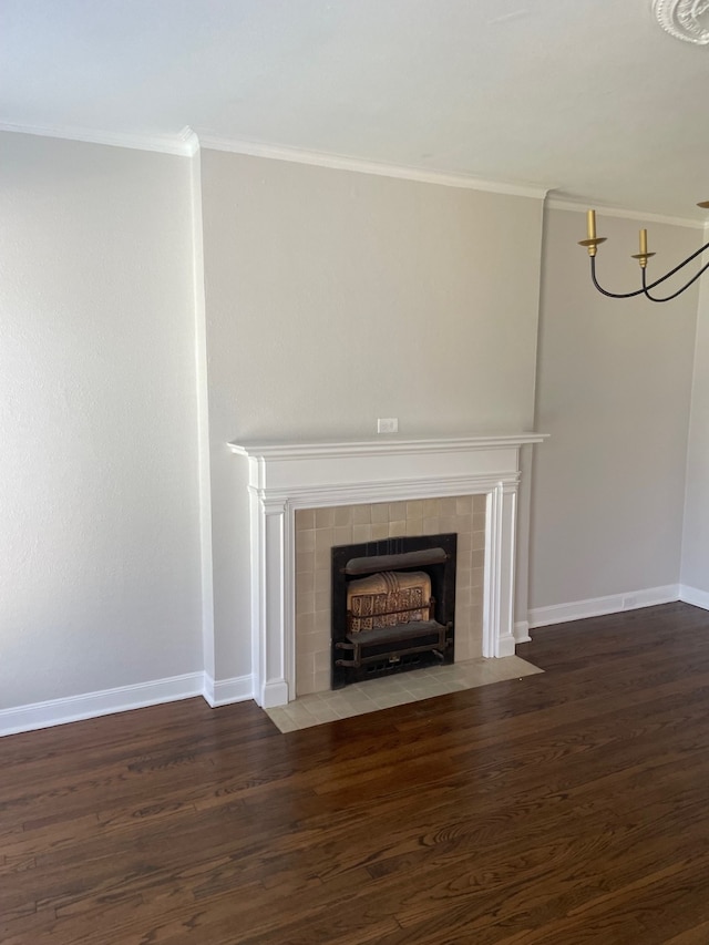 details with crown molding, hardwood / wood-style floors, and a fireplace