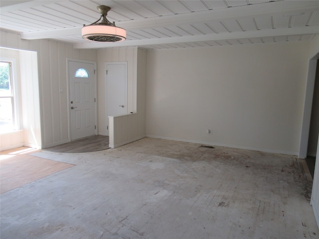 entryway with beam ceiling